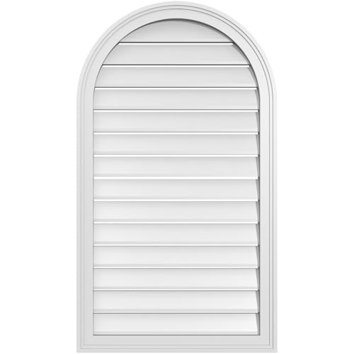 Ekena Millwork GVPRT24X4202SF Round Top Surface Mount PVC Gable Vent, 24"W x 42"H, Factory Primed White