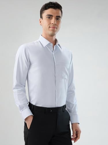Image of Park Avenue Men Modern Slim Fit Solid Pattern Cotton Polyester Blend Semicutaway Collar Full Sleeve Formal Shirt