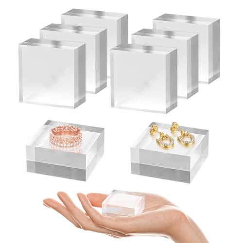 SAMYUCHO Acrylic Base 8 Pieces Acrylic Blocks for Display 2 X 2 X 1 Inch Square Riser Display Stands Trophy Base Pedestal Stands Clear Cube for Trophy Jewelry Props Food Party Crafts