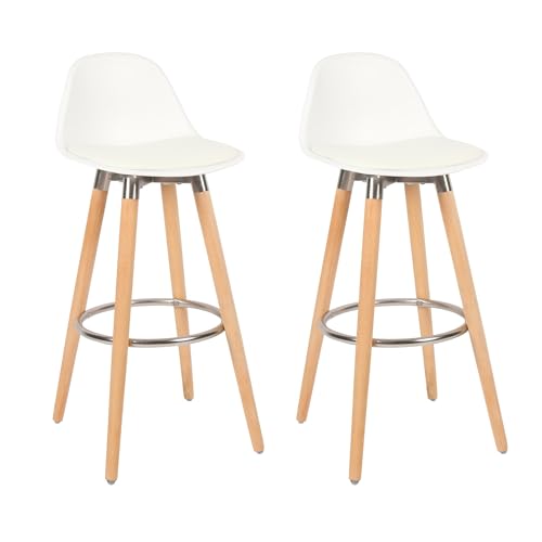 Box and beyond - Lot de 2 Tabourets de Bar - Hauteur 91 cm - Bois, Métal et Plastique Blanc - Repose-Pieds - Cuisine, Salon, Salle à Manger, Ilot de Cuisine,...