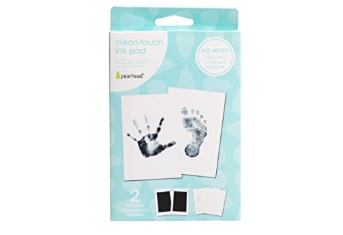 Image of Pearhead Newborn Baby Handprint and Footprint Kit - No Mess Clean-Touch Ink Pad with Impression Cards, Safe for Skin, Perfect Keepsake for Family, Acid-Free, Smudge-Proof, Black, Pack of 2