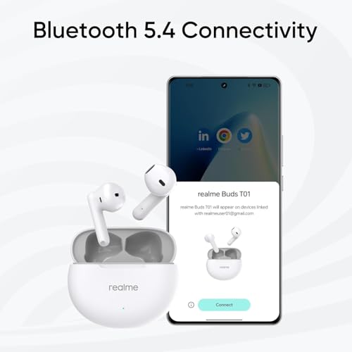 Image of realme Buds T01 Truly Wireless in-Ear Earbuds with AI ENC for Calls, 13mm Dynamic Bass Driver, Upto 28Hrs Battery,88mm Latency,Bluetooth V5.4 & Google Fast Pair (White)