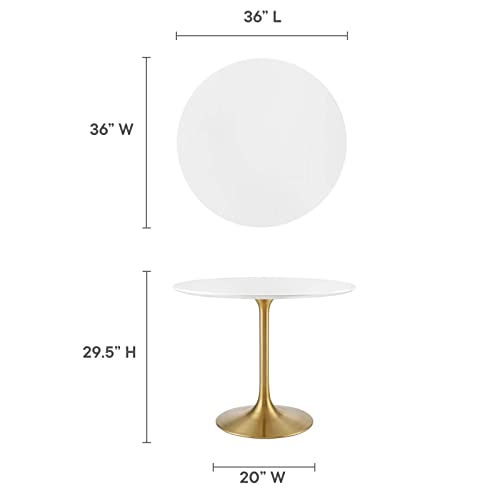 Image of Modway Lippa 36 inch Mid-Century Modern Dining Table with Round Top in Gold White