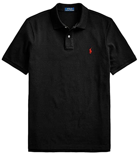Image of Polo Ralph Lauren Men Custom Fit Mesh Pony Logo Shirt (L, BlackRedPony)