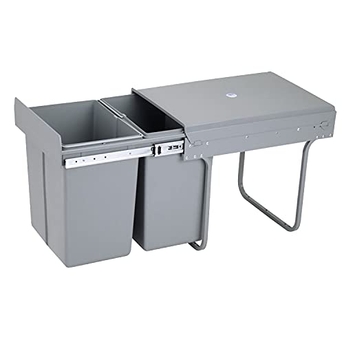 uyoyous Pull Out Kitchen Waste Bin,Cabinet Trash Can Dual Recycling Bin 400MM-20L + 20L, Soft Close Dustbin Under Counter Hidden Garbage Waste Container