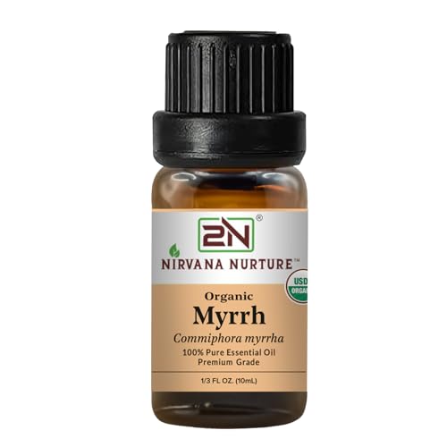 Nirvana Nurture Myrrh Essential Oil USDA Certified Organic 100% Pure Undiluted Aromatherapy Oil for Diffuser Hair & Skin Care