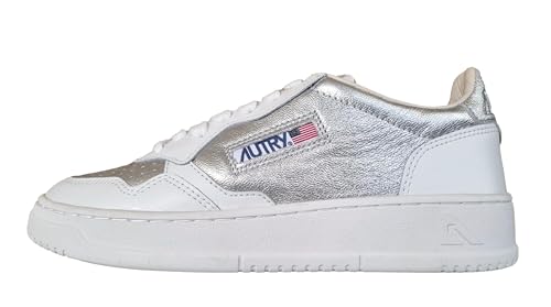AUTRY AULW GB01 - Zapatillas deportivas para mujer, de piel, color blanco y plateado, blanco y plateado., 39 EU