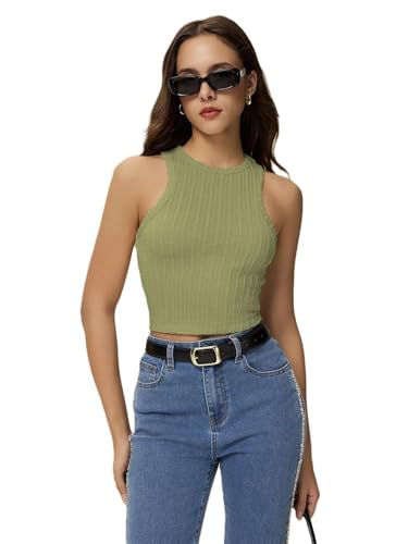 Image of Zilcon Women's High Neck Tank Top Sleeveless Summer Crop Tops for Women Smoke Cloud Pro Collection Knit Ribbed Basic Tops