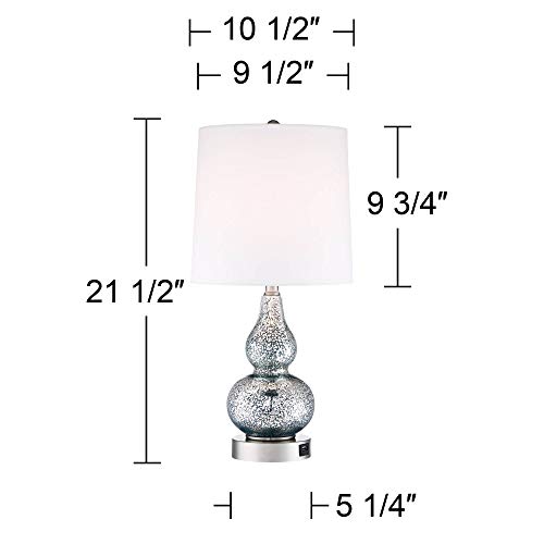 360 Lighting Castine Modern Accent Table Lamps Set Of 2 22" High With Usb Charging Port Turquoise Mercury Glass White Drum Shade For Bedroom Living Room House Desk Bedside Nightstand Office #TOP7