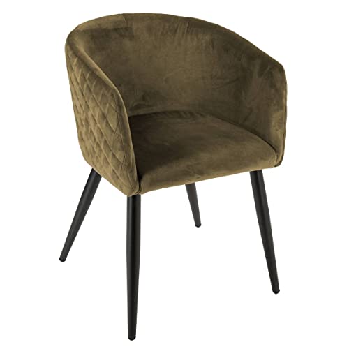 Atmosphera - Fauteuil Marlo Vert Kaki - L 56 x P 56 x H 76 cm - Velours Matelassé, Pieds en Acier - pour Salon, Bureau, Chambre
