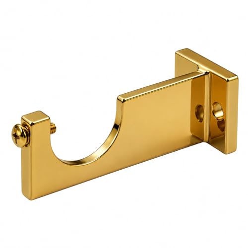 Image of Elite Aluminum Curtain Rod Brackets - Heavy-Duty Wall Mount Clamps for Curtain Rod Support for Door and Window Curtain Rods with Screw and Wall Plug - Pack of 2PCS (EliteCurve) (Gold)