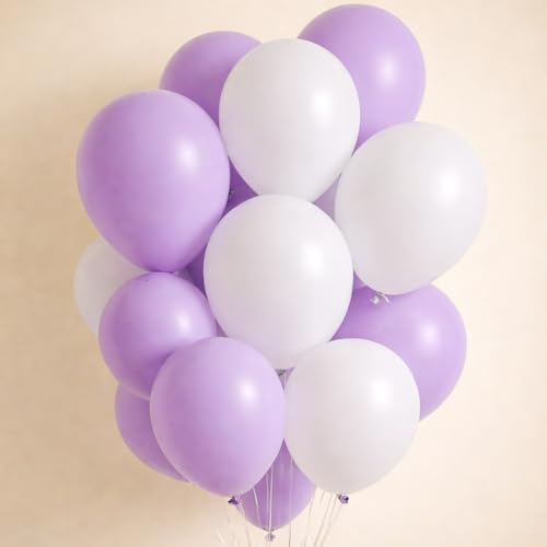 Image of Regular Balloon Combo For Decoration with Glue Dots & Balloon Arch Strip - Party Decor Set For Easy Party Setup (PURPLE WHITE, 100)
