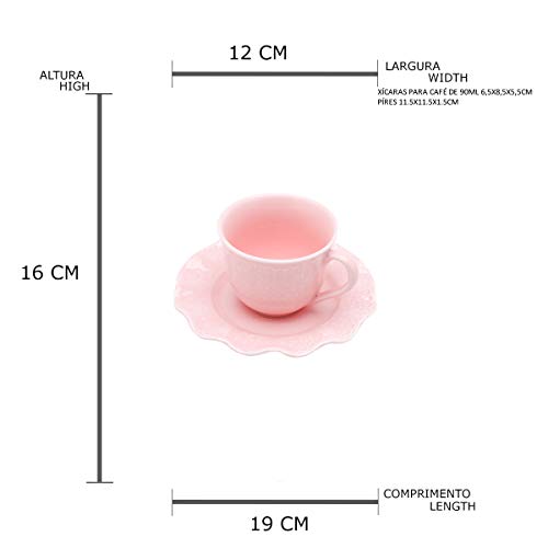 Conjunto 6 Xícaras para Café de Porcelana Princess Lyor Rosa 90Ml