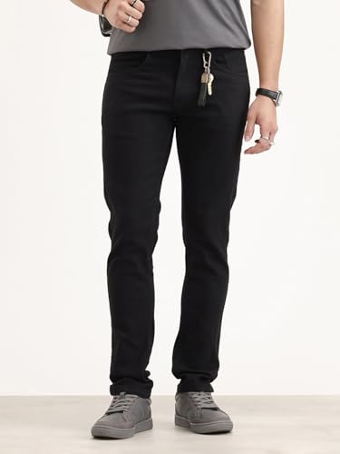 Image of WROGN Men's Cotton Blend Jeans | Solid | Slim Fit