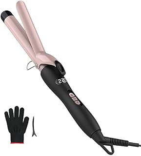 Hair Curling Tong, Hair Curler Curling Iron of Ceramic Tourmaline, LCD Display, 60-220 Adjustable Temperature, Quick Heating, Dual Voltage, Include Heat Resistant Glove, 1 Hair Clip (25mm)