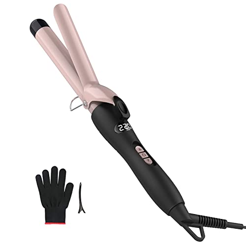 Pretfy Hair Curling Tongs, 25mm Hair Curler Curling Iron Wand of Ceramic Tourmaline, LCD Display 60-220 Adjustable Temperature 30s Quick Heating, Anti-scald Auto Shut-Off with Gloves Hair Clip (25mm)