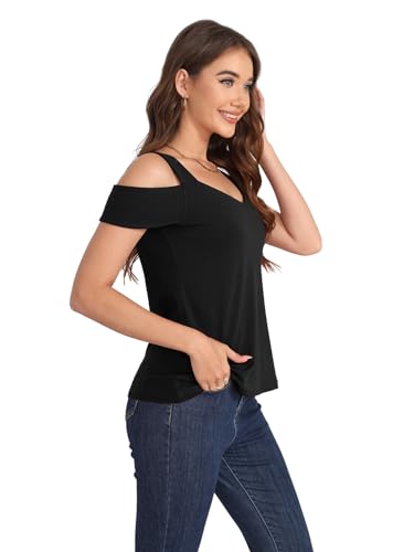 Summer Tops Womens Tunic Top Short Sleeve Cold Shoulder V Neck Loose Fit Basic Tee Casual Tops T Shirts Blouse3