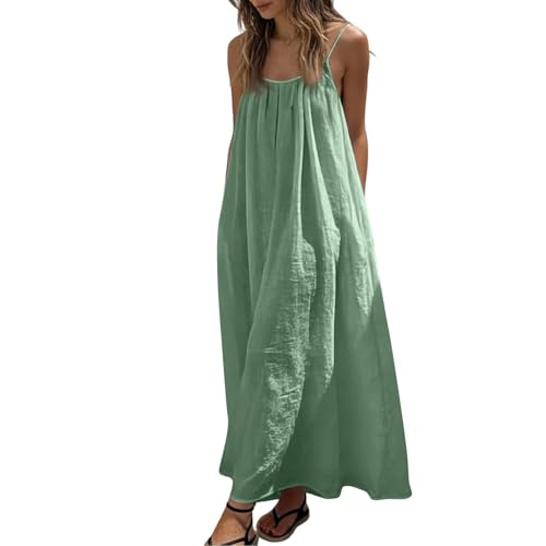 Image of HTHLVMD Backless Cami Dress Summer Dresses for Women 2026 Spaghetti Strap Dresses Womens Solid Color Backless Cami Dress