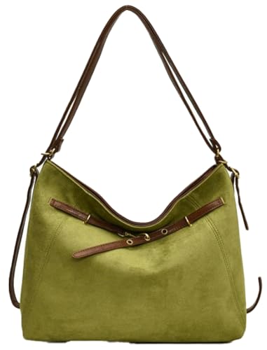 Women Vintage Suede Leather Shoulder Bag Large Bucket Tote Crossbody Handbag Classic Backpack Work Travel Dating