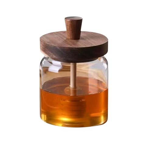 WMYYLX Tarro de miel de cristal, tarro de miel de 500 ml, dispensador de miel transparente con varilla de madera y tapa, recipiente de miel para almacenar y dispensar miel (500 ml)