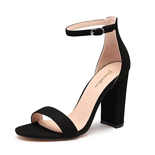 Zhabtuc Damen Sandaletten High Heels mit Blockabsatz Hoher Absatz Offene Zehen Knöchelriemen Sommerschuhe Frauen Chunky Blockabsatz Slingback Abend Party Sandalen Schwarz EU40 Cover