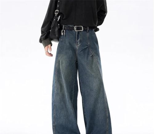 Mens Wide Leg Jeans Baggy Straight Floor Length Pleated Denim Pants Casual Streetwear Trousers4