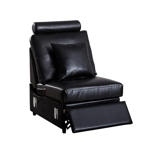 Image of RARZOE Modular Sectional Couch Power Recliner Module, Faux Leather Power Reclining Chair with Headrest, Modular Sectional Sofa Module for Living Room Home Theater,Black