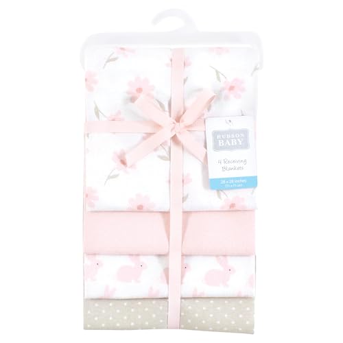 Image of Hudson Baby Unisex Baby Cotton Flannel Receiving Blankets, Pink Honey Bunny, One Size