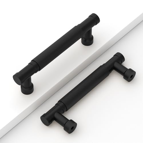 Matte Black Knurled Cabinet Handles Kitchen Pulls 3.75 Inch 10 Pack
