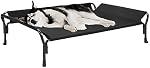 Veehoo Lit de chien surélevé extérieur, grand lit de chien de refroidissement élevé avec garde-corps & Appui-tête de pente, Teslin Respirant Durable Mesh, Lit pour animaux de compagnie lavable pour l'intérieur & Extérieur, 120×81cm, Noir