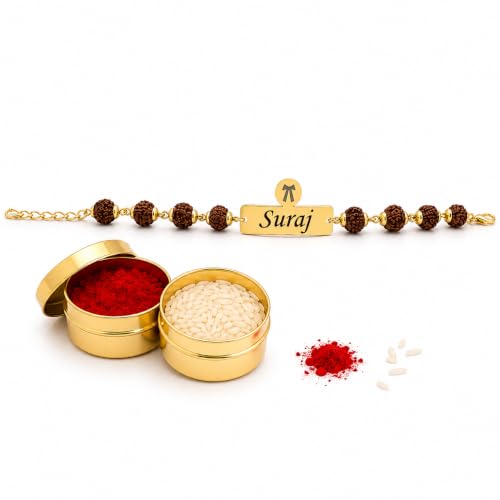 Image of Unisex-Adult Customized Name Rakhi For Brother | Rudraksha Beads, Custom Name Engraving, Adjustable Fit