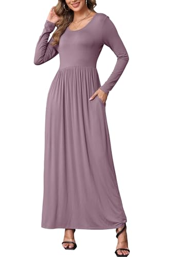 Image of EUOVMY Women's Long Sleeve Loose Maxi Dresses Casual Long Dresses with Pockets