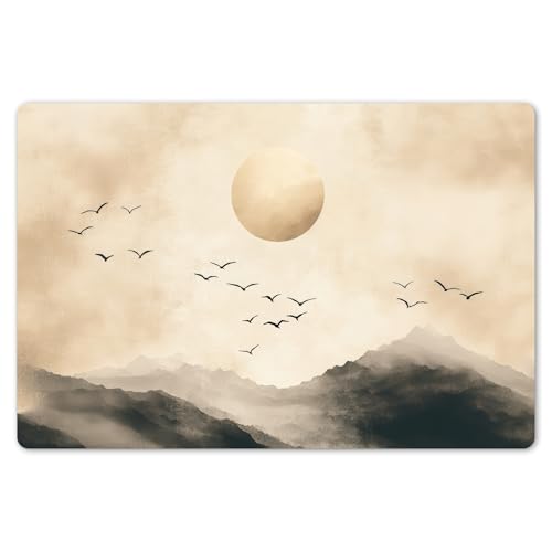 KitchenYeah© Placemats para Mesa Comedor Set 6 45x30 cm Manteles Individuales Lavables PVC Antideslizantes Estilo Elegante Paisaje - Japandi - Pájaro