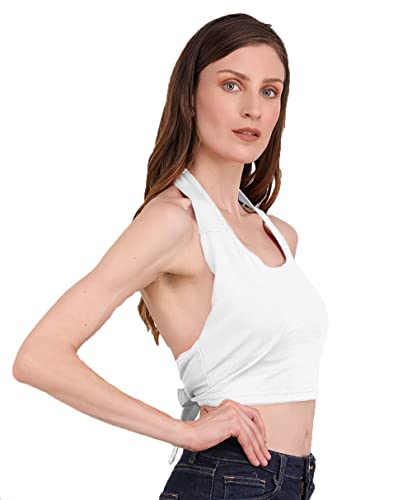 Image of THE BLAZZE 1381 Women's Basic Sexy Solid Backless Halter Neck Slim Fit Sleeveless Crop Top for Women