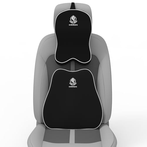 Image of MRRON Orthopedic Memory Foam Lumbar Backrest & Neck Rest Cushion for Car Seat - Ergonomic Car Back & Neck Support Pillow Combo - Pain Relief for Long Drives, Sciatica, Posture (Black, Slim Backrest)