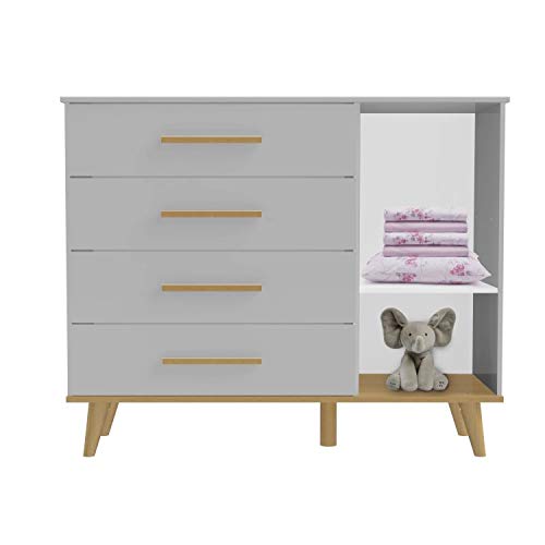 Quarto de Bebê Ludimila com Guarda Roupa 3 Portas Comoda Fraldario e Berço Carolina Baby Cinza/betul