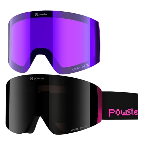 Powster Ski Goggles Snow OTG Snowboard Goggles Magnetic Interchangeable Lens Frameless UV Protection...