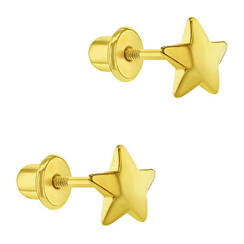 Yellow Gold Plated Plain Little Star Safety Screw Back Earrings for Toddlers and Little Girls 6mm - Elegant and Shining Star Jewelry for Kids Everyday Accessory2