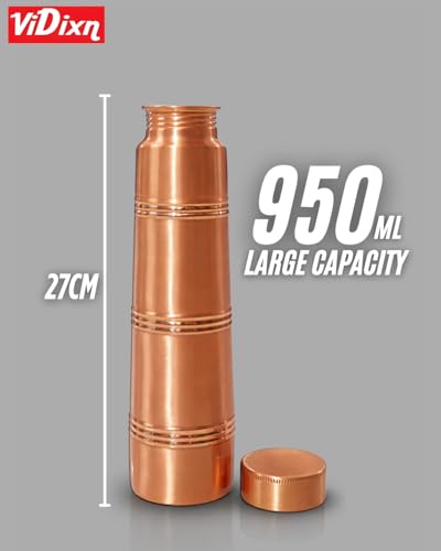 Image of 100% Pure Copper Water Bottle 950ml - Ayurvedic Leak-Proof Copper Bottle for Drinking Water - Handcrafted Mandala Design - BPA-Free & Eco-Friendly - Improves Immunity & Digestion (TOWER 3 RING)