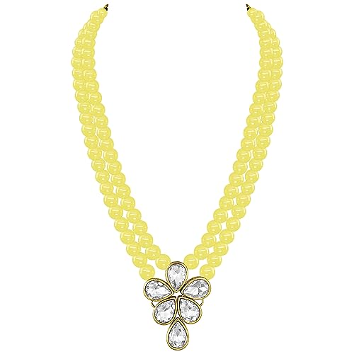 Image of Peora Crystal Faux Pearl Kundan Necklace & Jewellery Set Gift for Women