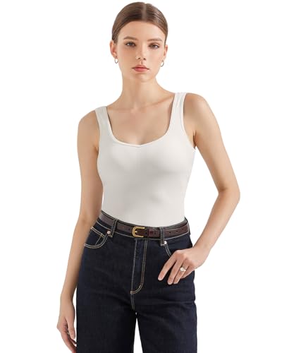 SUUKSESS Women Cotton Ribbed Built in Bra Tank Tops Shirts Summer Casual Basic Backless Going Out Tops (White,S)