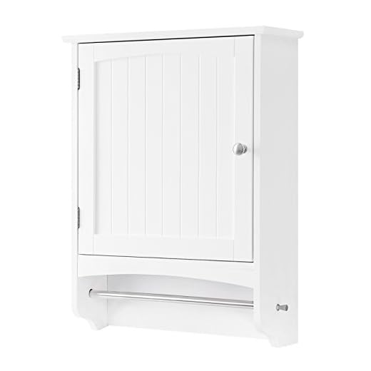 VASAGLE Wall Cabinet, Hanging Bathroom Storage Cabinet with Rod and Adjustable Shelf, Medicine Cabinet, Wooden, White 18.9 x 6.3 x 25.6 Inches UBBC22WT