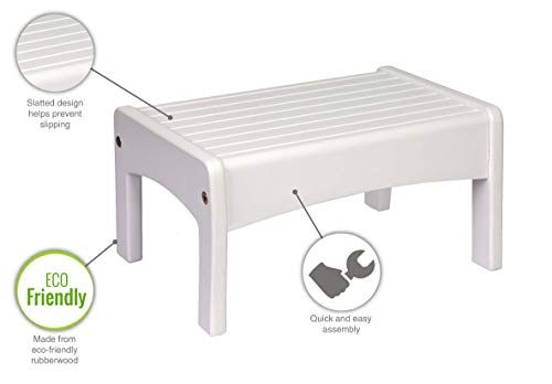 Wildkin Slatted Wooden Step Stool For Kids And Adults, Measures 14 X 9.5 X 7 Inches, Ideal For Kitchen Or Bathroom Use, Skid-Proof Design Suitable For Individuals Up To 200Lbs, Bpa-Free (White) #TOP2