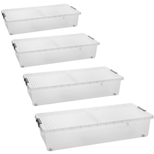 Sustania Set di 4 contenitori sotto il letto con ruote e coperchio diviso, dimensioni: 78 x 38 x 16 cm, contenitore sotto il letto da 32 l, made in EU