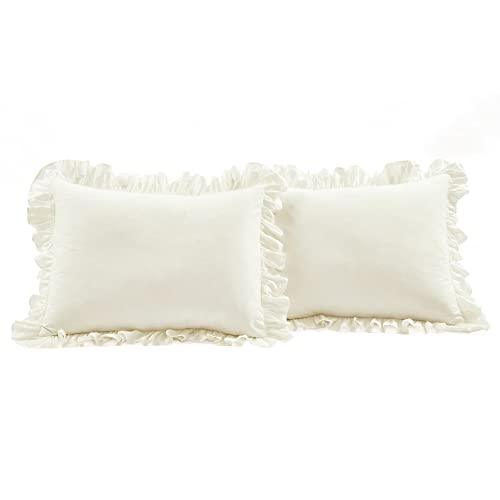 Image of Lush Decor Reyna Ruffle Cotton Duvet Cover Set 3 Piece Set King, Ivory - King Size Bedding Set - Cream Duvet King - Ruffled Bedding - Coquette Decor