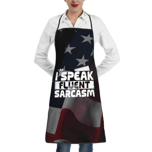 nopicsn I Speak Fluent Sarcasm Apron for cooking with Pockets Women Men Kitchen Chef Funny Aprons