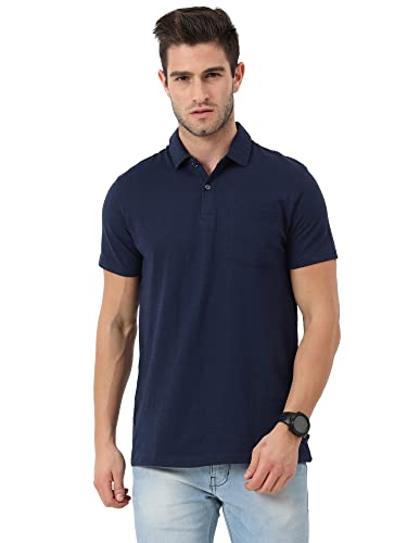 Image of ECOLINE Clothing Mens Cotton Solid Polo Neck Half Sleeve Pocket T-Shirt