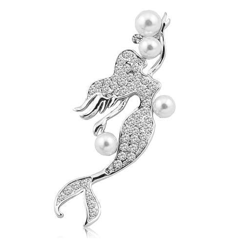 Image of Elegant Mermaid Fish Lapel Brooch Pin Cubic Zirconia Rhinestone Faux Pearl Ocean Sea Animal Pins Clip Shawl Sweater Scarves Badges Brooches Pins Dainty Jewelry Gifts for Women Girls Clothes Accessories