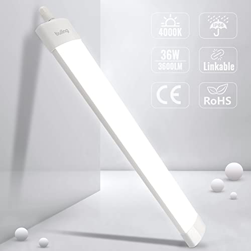 Feuchtraumleuchte LED 120CM, BULING 36W 3600LM Led Reihenschaltung Feuchtraumlampe Wannenleuchte Deckenleuchte IP66 Wasserdicht Leuchte für Keller Garage Werkstatt Büro, 4000K Neutralweiß Cover