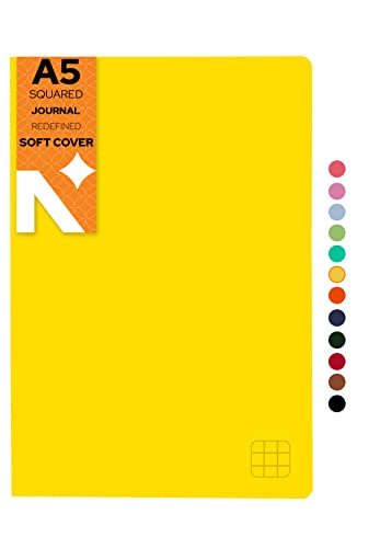 Image of NEORAH - A5 Checked Notebook (Square Ruling) SOFT COVER | Organiser REFILL | 110 GSM | 160 pages (Size 21 cm x 14.8 cm) Planner Journaling Writing Note Taking Diary, Travellers Journa l- Yellow